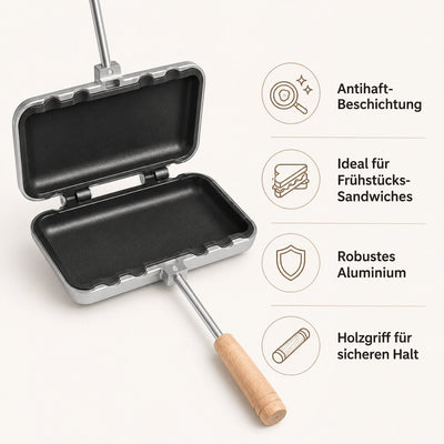 Sandwich-Bratpfanne aus Aluminium – für Grillkäse-Toast, Pfannkuchen & Omeletts