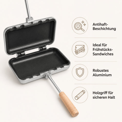 Sandwich-Bratpfanne aus Aluminium – für Grillkäse-Toast, Pfannkuchen & Omeletts