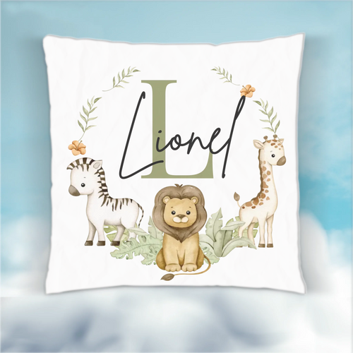 Personalisiertes Kinderkissenbezug mit Namen & Initiale – Safari Tiere